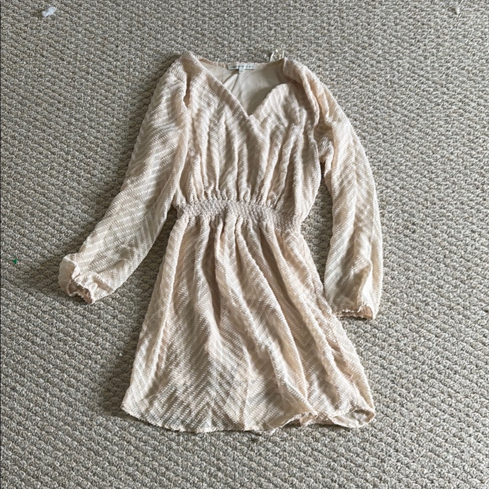 Daniel Rainn Textured Cream Long Sleeve Dress